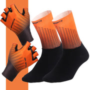 Sports Bicycle Set - 1Pair Half /Full Finger Cycling Gloves plus 1Pair Cycling Socks - Unisex - Orange/Black-3 Sizes