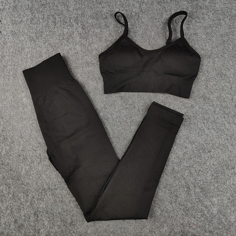Seamless Yoga Sets - Workout/Sport Pants, Bra, Gym Shorts, Crop Tops, High-Waist Leggings - Various Sports Sets/Black/Pink/Purple