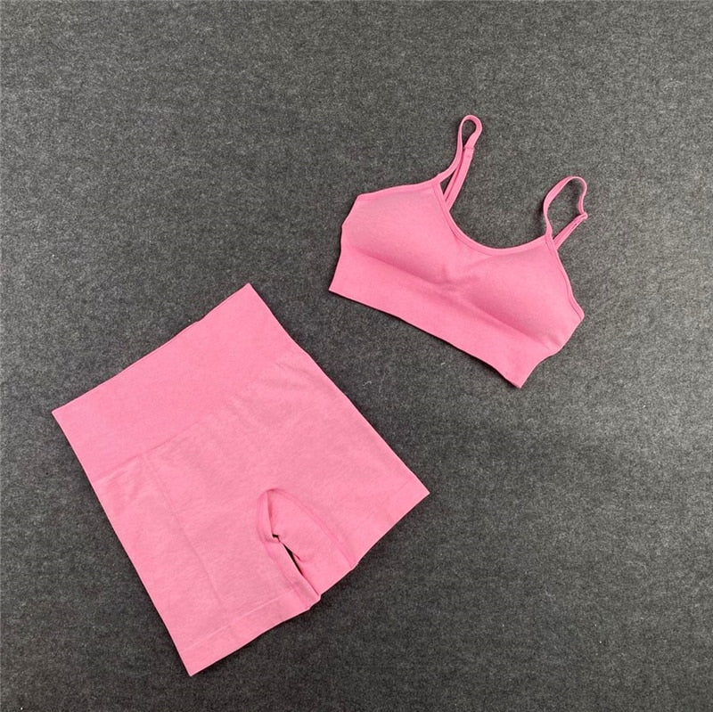 Seamless Yoga Sets - Workout/Sport Pants, Bra, Gym Shorts, Crop Tops, High-Waist Leggings - Various Sports Sets/Black/Pink/Purple