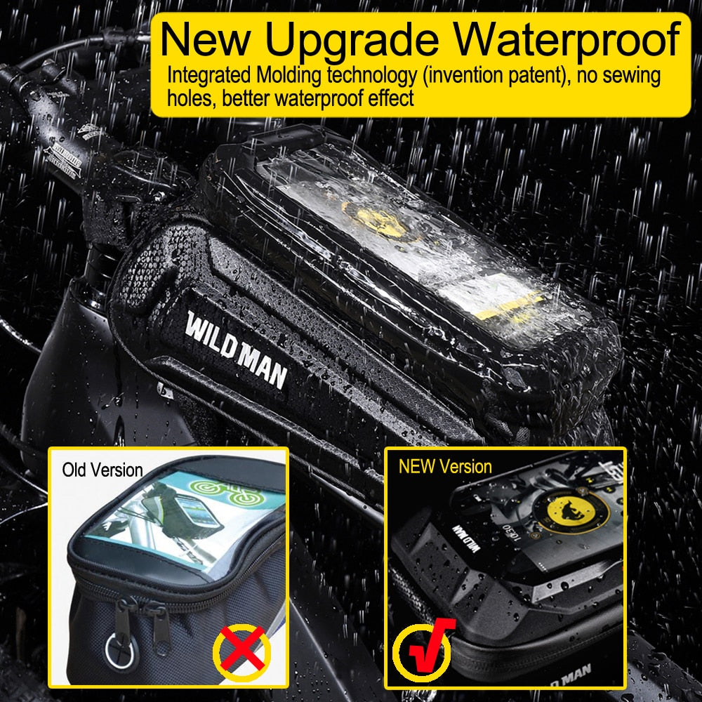 WILD MAN Bike Bag 1.8L Frame Front Tube Cycling Bag Bicycle Waterproof Phone Case Holder 7 Inches Touchscreen Bag Accessories - Vlad's Bike Bits