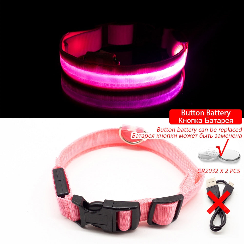 LED "Anti-Lost GLOW" Dog Collar For Dogs and Puppies + Battery Replacement (2) - Pink