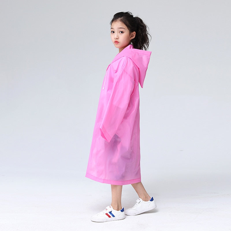 Waterproof Re-Useable Raincoat For Kids and Adults - Transparent Coloured Rainwear - Pink Kids Loose Cuffs
