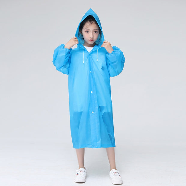 Waterproof Re-Useable Raincoat For Kids and Adults - Transparent Coloured Rainwear - Blue Kids Gathered Cuffs