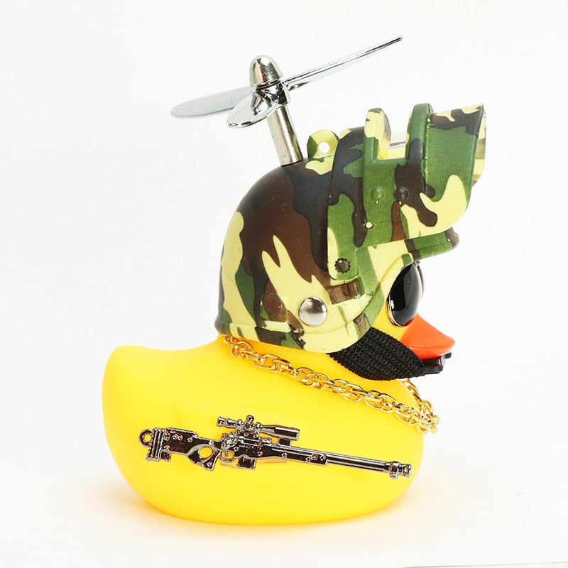 "Yellow Duck with Helmet" Bicycle Handlebar Bell and Head-Light - Great Bike Accessories