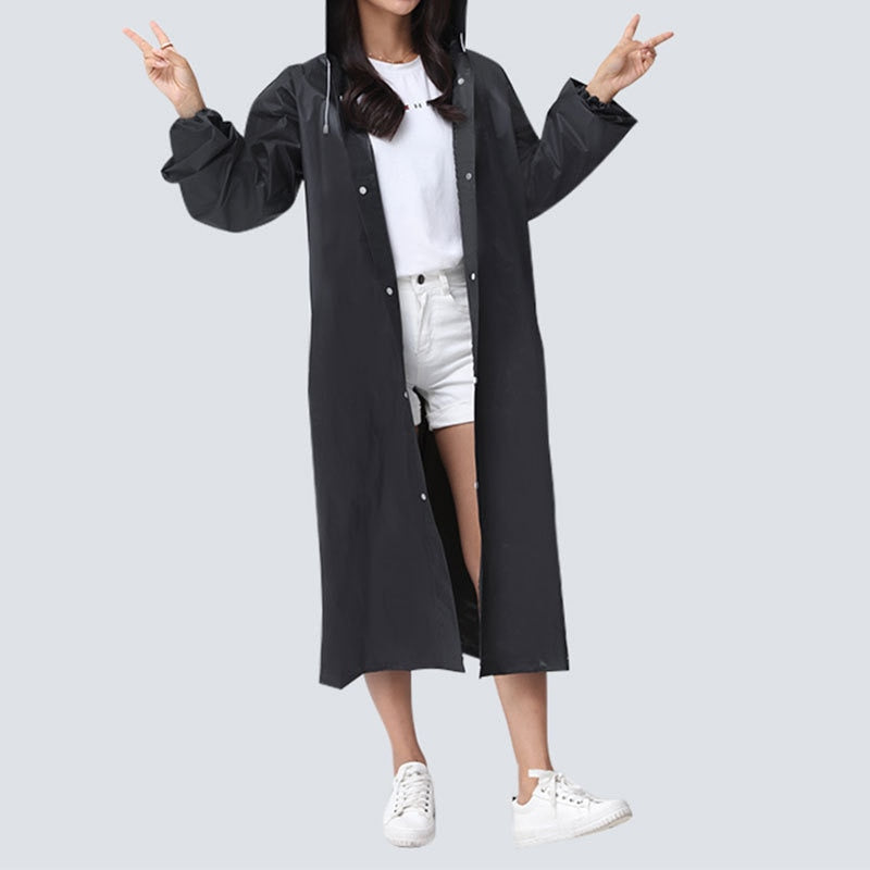 Waterproof Re-Useable Raincoat For Kids and Adults - Transparent Coloured Rainwear - Black Adult Loose Cuffs