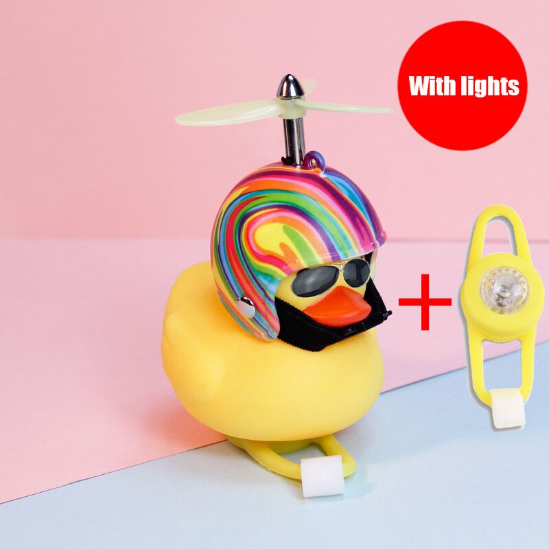 "Yellow Duck with Helmet" Bicycle Handlebar Bell and Head-Light - Great Bike Accessories