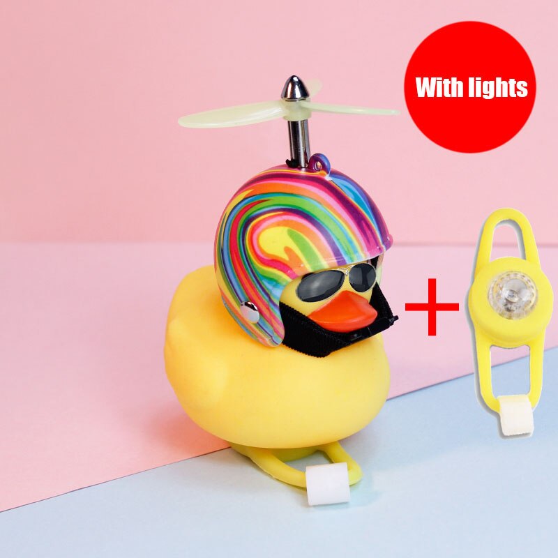 1pc Cartoon Yellow Silica Little Duck Helmet Head Bicycle Light Shining Mountain Bike Handlebar Duck Head Light Bell Accessories