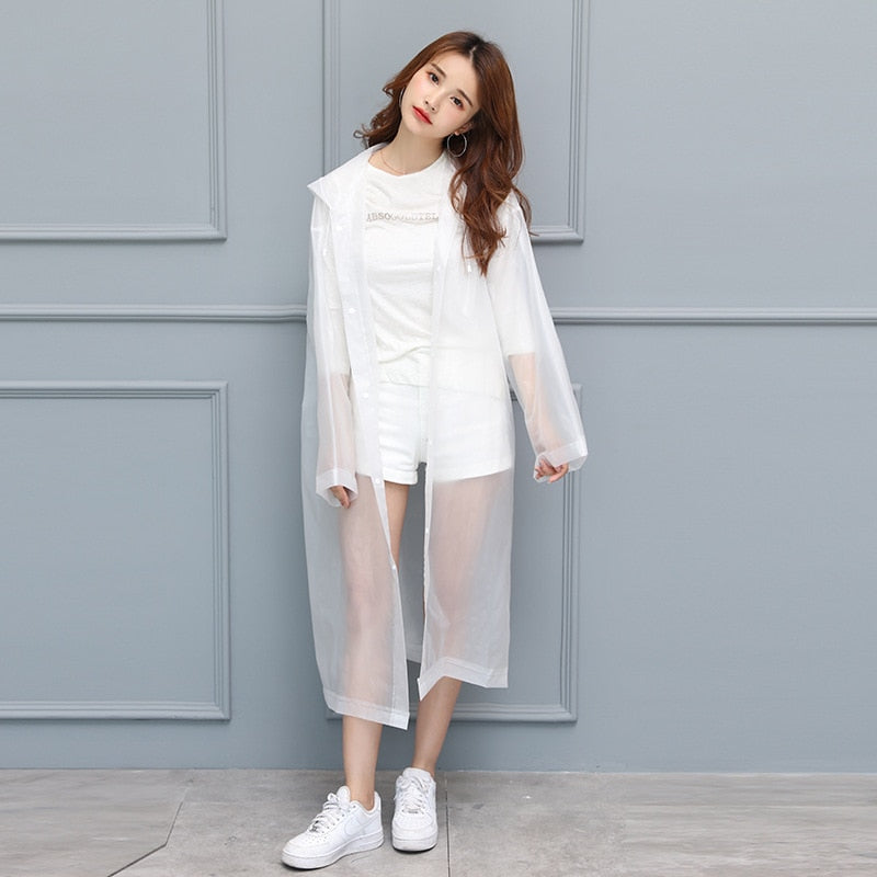 Waterproof Re-Useable Raincoat For Kids and Adults - Transparent Coloured Rainwear - White Adult Loose Cuffs