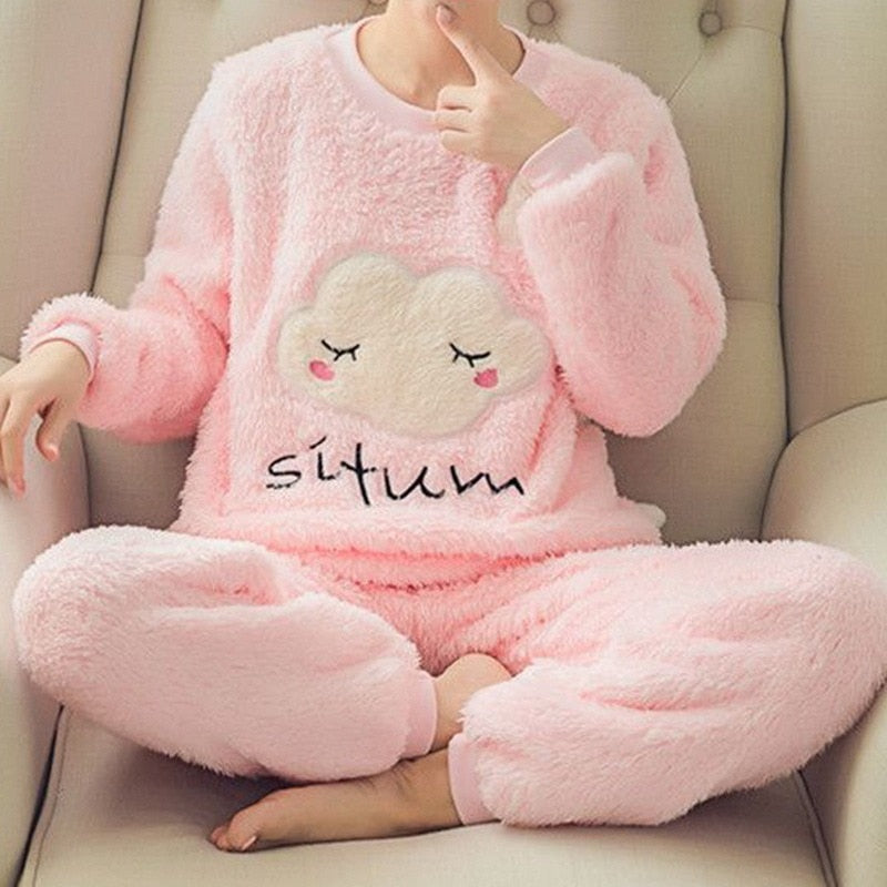 Winter Pyjama Sets for Women - Thick, Warm with Long Sleeves - Pink/Blue/Yellow - Vlad's Bike Bits