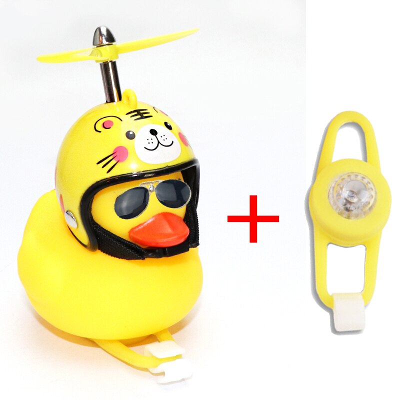 1pc Cartoon Yellow Silica Little Duck Helmet Head Bicycle Light Shining Mountain Bike Handlebar Duck Head Light Bell Accessories