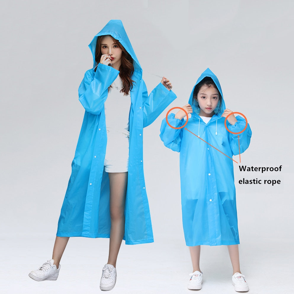 Waterproof Re-Useable Raincoat For Kids and Adults - Transparent Coloured Rainwear - Details