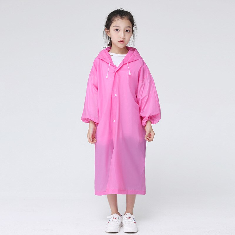 Waterproof Re-Useable Raincoat For Kids and Adults - Transparent Coloured Rainwear - Pink Kids Gathered Cuffs