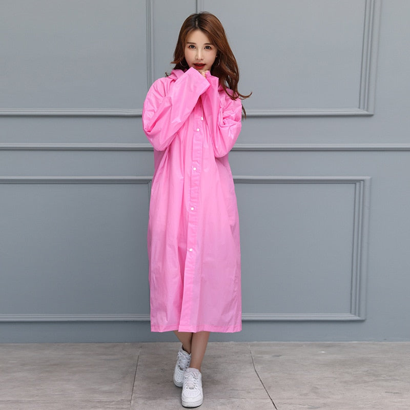 Waterproof Re-Useable Raincoat For Kids and Adults - Transparent Coloured Rainwear - Pink Adult Loose Cuffs