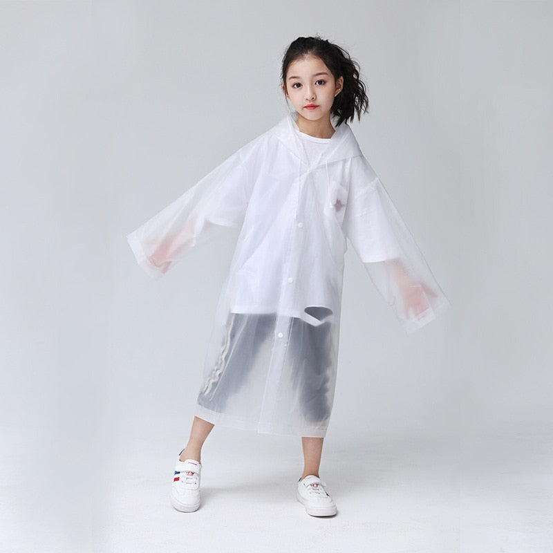 Waterproof Re-Useable Raincoat For Kids and Adults - Transparent Coloured Rainwear - White Loose Cuffs