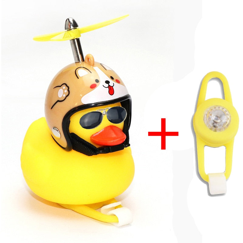 1pc Cartoon Yellow Silica Little Duck Helmet Head Bicycle Light Shining Mountain Bike Handlebar Duck Head Light Bell Accessories