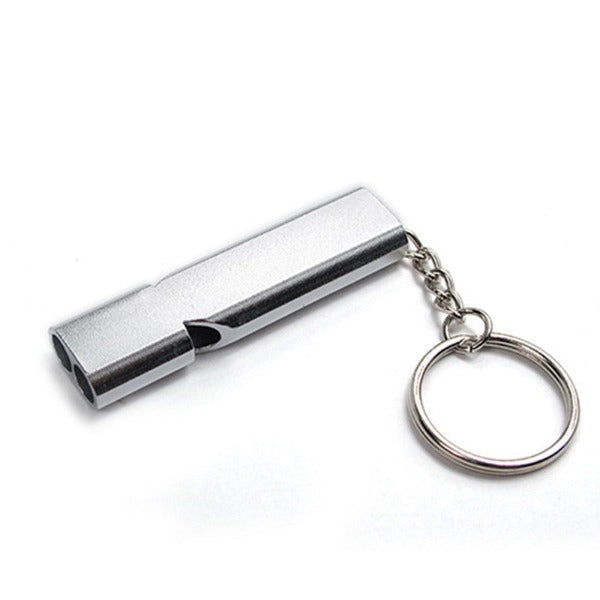Dual-tube Loud Cycling Safety/Awareness Whistle - Silver with Keychain