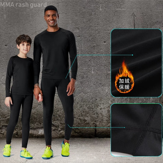Winter Thermal Sports Base Layer - Men's Fitness Clothing, Long Shirt+Leggings, Warm Compression Sportswear - Black