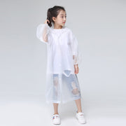 Waterproof Re-Useable Raincoat For Kids and Adults - Transparent Coloured Rainwear - White Kids Gathered Cuffs