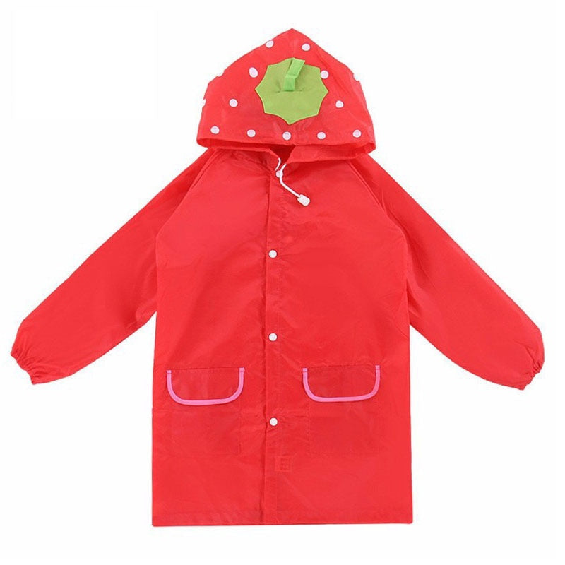Children's Cartoon Raincoat in 5 Characters/Colours - Red/Blue/Yellow/Green/Pink - 1 Size fits all - Red Strawberry