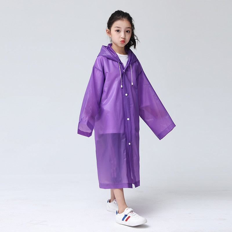 Waterproof Re-Useable Raincoat For Kids and Adults - Transparent Coloured Rainwear - Purple Kids Loose Cuffs