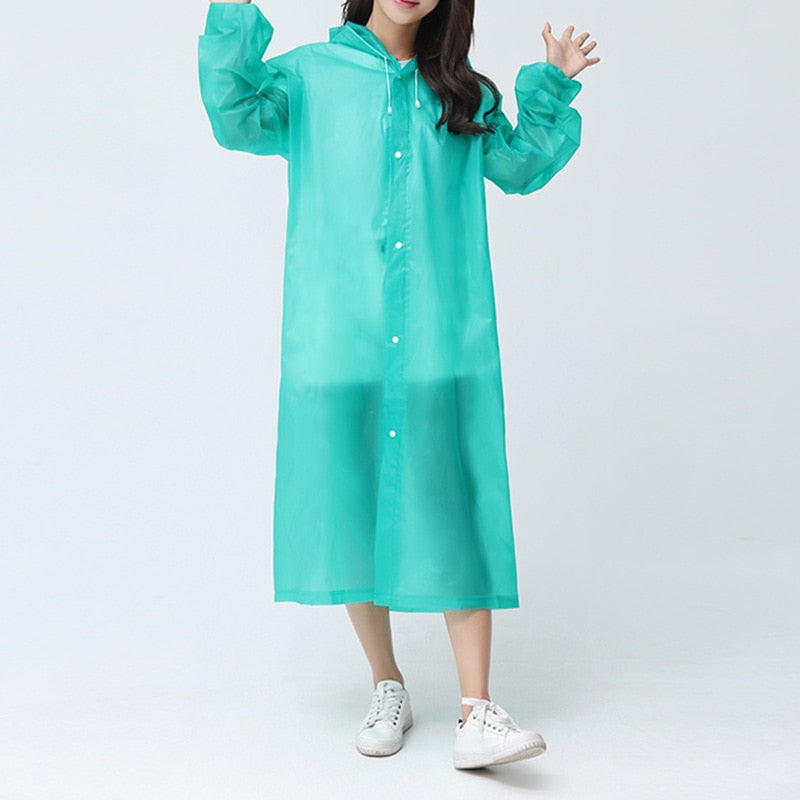Waterproof Re-Useable Raincoat For Kids and Adults - Transparent Coloured Rainwear - Green