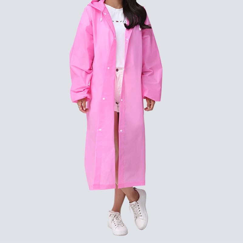 Waterproof Re-Useable Raincoat For Kids and Adults - Transparent Coloured Rainwear - Pink Adult Loose Cuffs