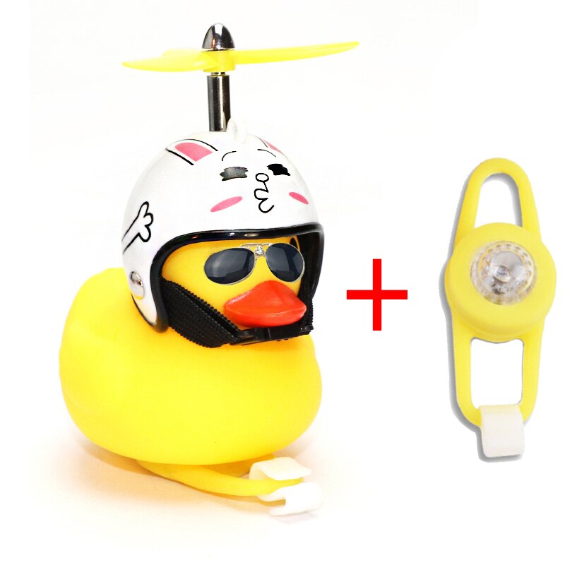 1pc Cartoon Yellow Silica Little Duck Helmet Head Bicycle Light Shining Mountain Bike Handlebar Duck Head Light Bell Accessories