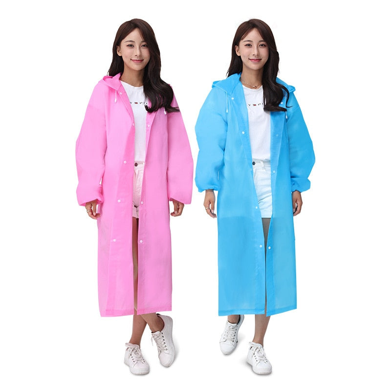 Waterproof Re-Useable Raincoat For Kids and Adults - Transparent Coloured Rainwear - Adult Pink Loose/Blue Gathered Cuffs