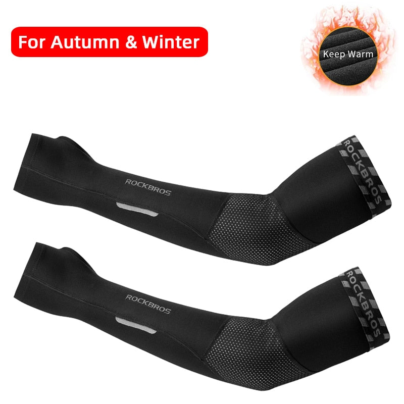 ROCKBROS Winter Fleece Warm Arm Sleeves Breathable Sports Elbow Pads Fitness Arm Covers Cycling Running Basketball Arm Warmers - Vlad's Bike Bits