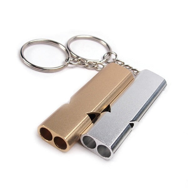 Dual-tube Loud Cycling Safety/Awareness Whistle - Gold/Silver with Keychain
