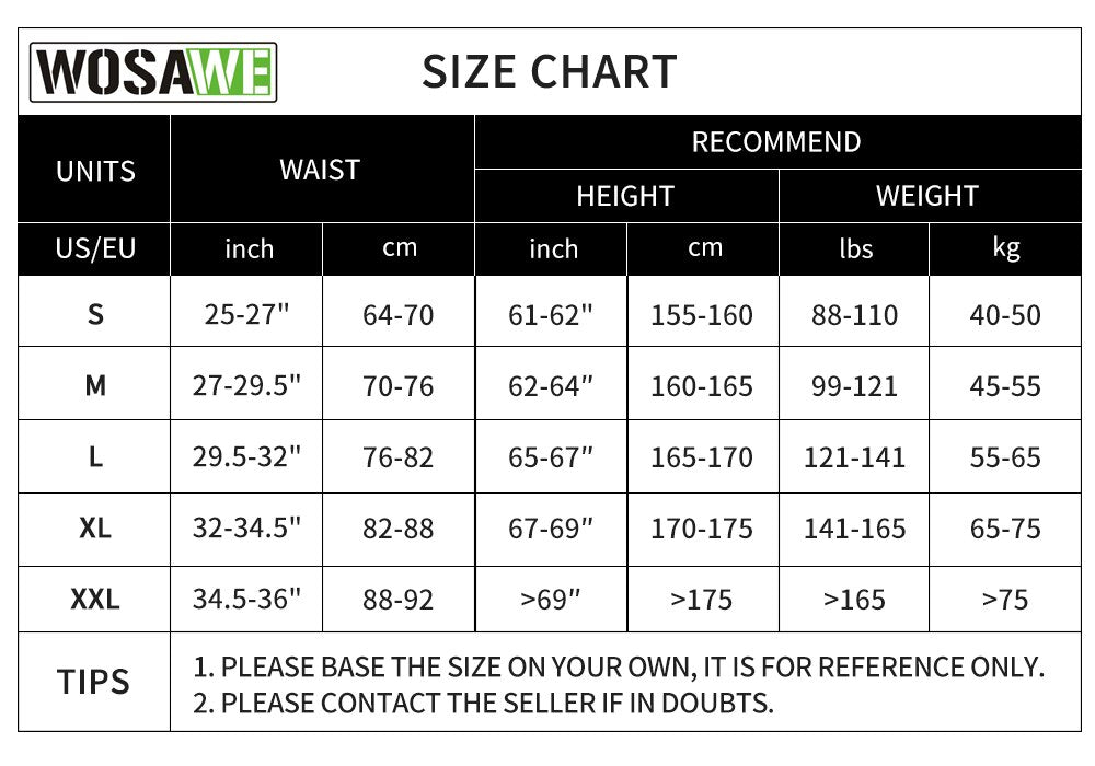 WOSAWE Women's Cycling 3D Silicone Cushion Lightweight Quick-drying Briefs - 7 Colours, Sizes: S-2XL - Measurements
