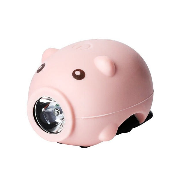 PIGGY Light & Bell - 3 Modes Children's Bicycle Handlebar Light and Bell - Pink