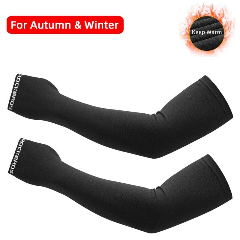 ROCKBROS Winter Fleece Warm Arm Sleeves Breathable Sports Elbow Pads Fitness Arm Covers Cycling Running Basketball Arm Warmers - Vlad's Bike Bits