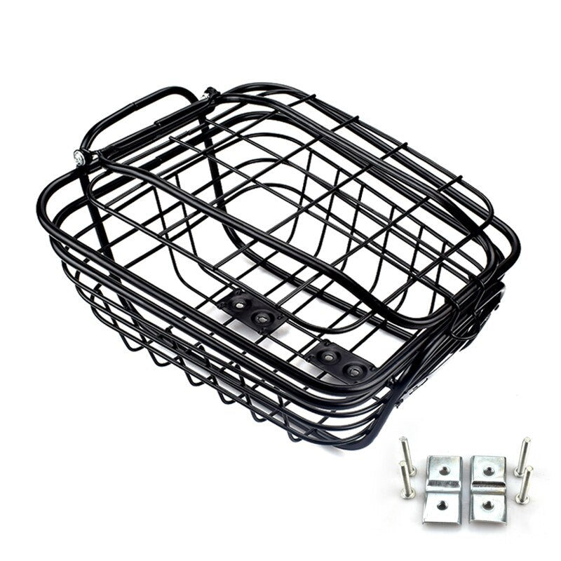 Type 1 - Rear + Front Bike Storage Basket - Sturdy Black Steel Frame with Lid - Ideal Pet Container