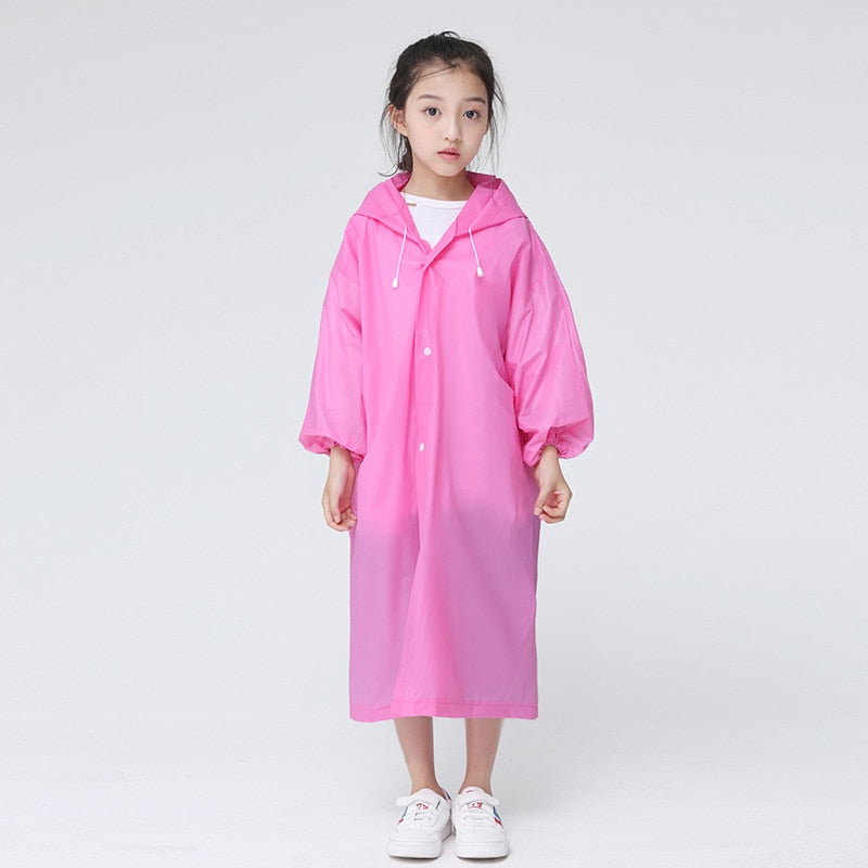 Waterproof Re-Useable Raincoat For Kids and Adults - Transparent Coloured Rainwear - Pink