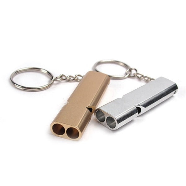 Dual-tube Loud Cycling Safety/Awareness Whistle - Gold/Silver with Keychain