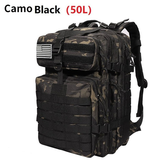 30L/50L 1000D Outdoor Military-style Backpack - Nylon Waterproof Rucksack for Sports/Hiking/Cycling/Trekking - Camouflage Black