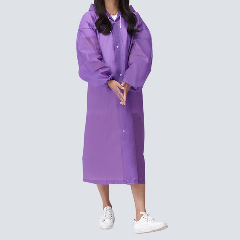 Waterproof Re-Useable Raincoat For Kids and Adults - Transparent Coloured Rainwear - Purple Adult Loose Cuffs