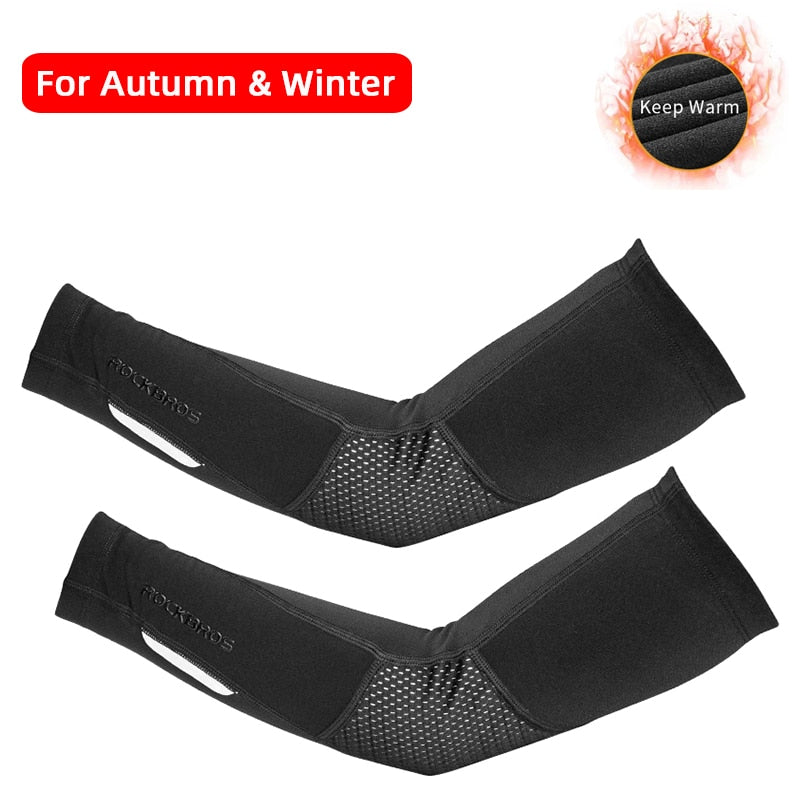 ROCKBROS Winter Fleece Warm Arm Sleeves Breathable Sports Elbow Pads Fitness Arm Covers Cycling Running Basketball Arm Warmers - Vlad's Bike Bits