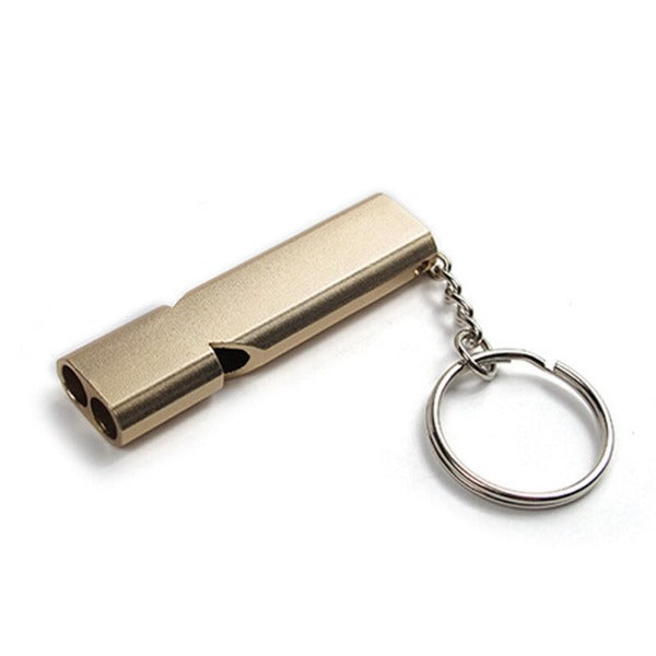 Dual-tube Loud Cycling Safety/Awareness Whistle - Gold with Keychain