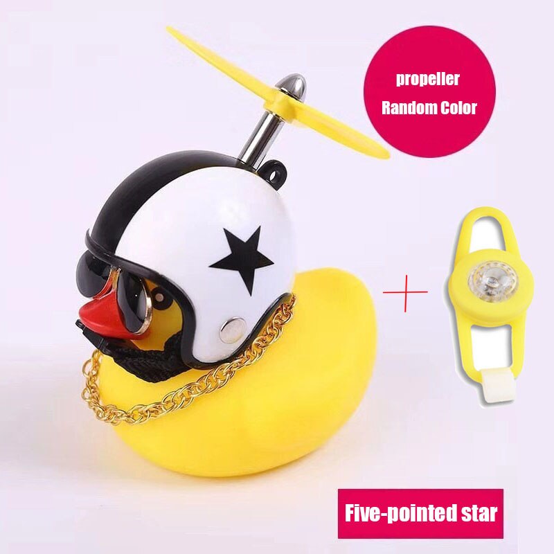 "Yellow Duck with Helmet" Bicycle Handlebar Bell and Head-Light - Great Bike Accessories