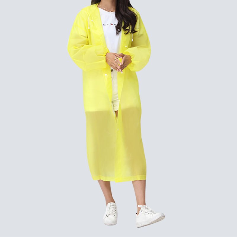 Waterproof Re-Useable Raincoat For Kids and Adults - Transparent Coloured Rainwear - Yellow Adult Gathered Cuffs