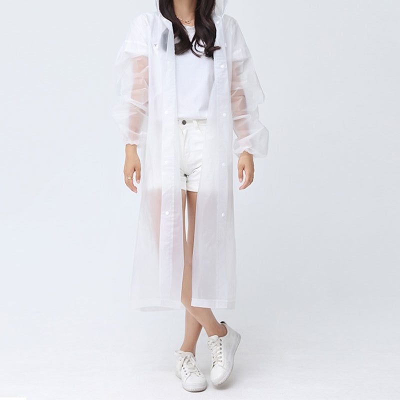 Waterproof Re-Useable Raincoat For Kids and Adults - Transparent Coloured Rainwear - White
