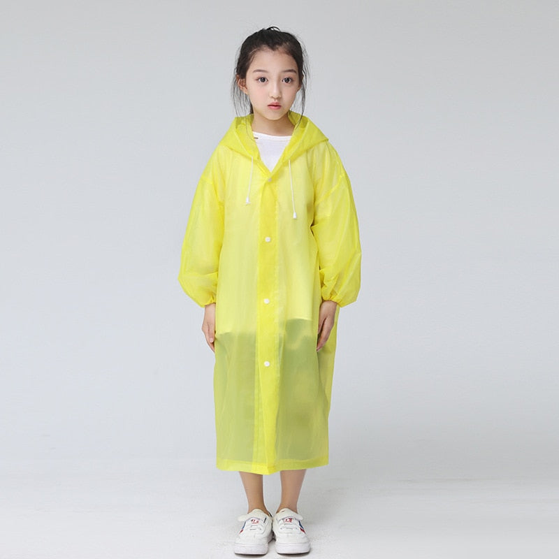 Waterproof Re-Useable Raincoat For Kids and Adults - Transparent Coloured Rainwear - Yellow