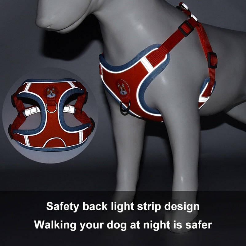 Dog Harness + Leash Set - Reflective/Adjustable Outdoors Harness for Small/Medium Dog - 4 Sizes/6 Colours