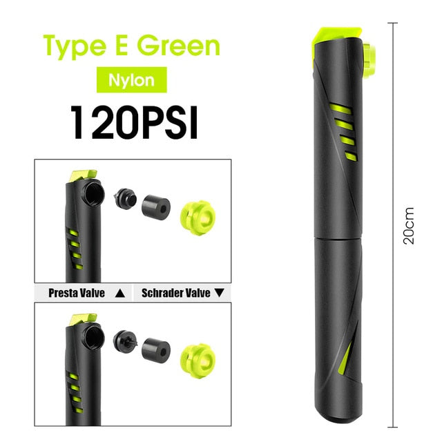 WEST BIKING Mini Portable Bike Pump - Essential Bicycle Accessories - Type E/Green/Black