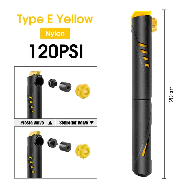 WEST BIKING Mini Portable Bike Pump - Essential Bicycle Accessories - Type E/Yellow/Black