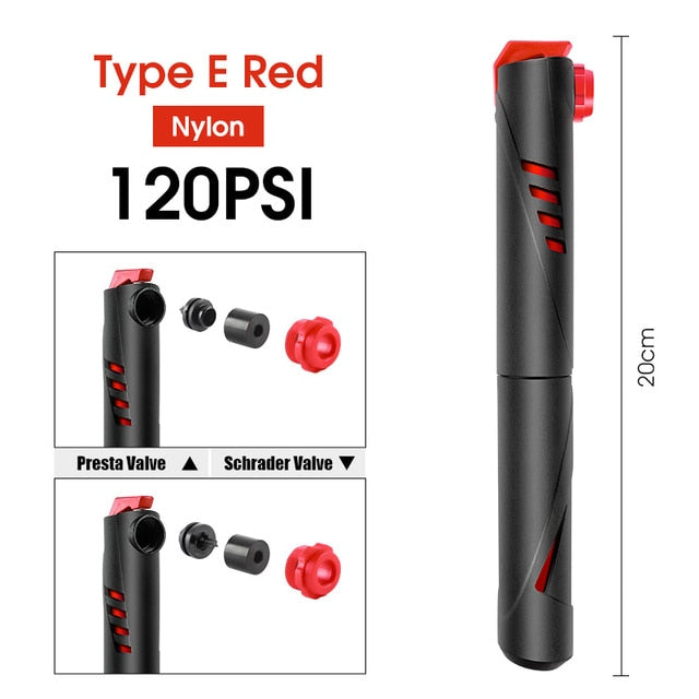 WEST BIKING Mini Portable Bike Pump - Essential Bicycle Accessories - Type E/Red