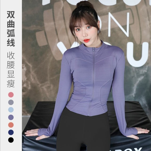 Women Sport Jacket Zipper Yoga Coat Clothes Quick Dry Fitness Jacket Running Hoodies Thumb Hole Sportwear Gym Workout Hooded Top - Vlad's Bike Bits