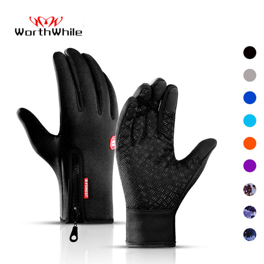 WorthWhile Winter Full-Finger Cycling Gloves - Warm/Waterproof/Touchscreen Outdoor Gloves - Black